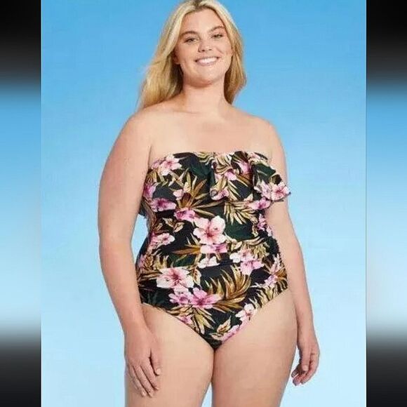 Kona Sol Floral One Piece Swimsuit Sz XL Tummy Control - Picture 1 of 5